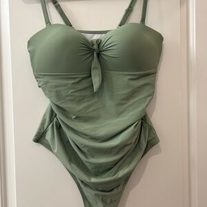 Sage Green One-Piece Swimsuit with Front Knot (never worn)
